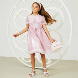 Elie Saab-فستان شيفون فاخر للبنات مع فيونكة براقة | Childrensalon Outlet