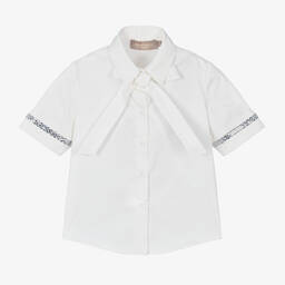 Elie Saab-Белая хлопковая блузка с бантом и стразами для девочек | Childrensalon Outlet