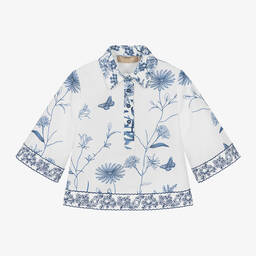 Elie Saab-Girls White Floral Embroidered Cotton Shirt | Childrensalon Outlet