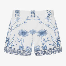 Elie Saab-Girls White Floral Embroidered Cotton Shorts | Childrensalon Outlet