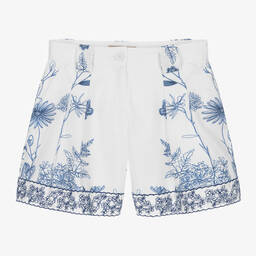 Elie Saab-Girls White Floral Embroidered Cotton Shorts | Childrensalon Outlet