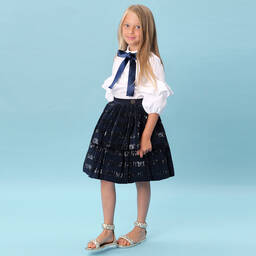 Elie Saab-Teen Blue Tulle Plissé Skirt | Childrensalon Outlet
