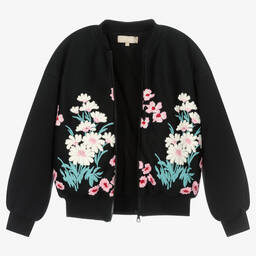 Elie Saab-Teen Girls Black Floral Bomber Jacket | Childrensalon Outlet