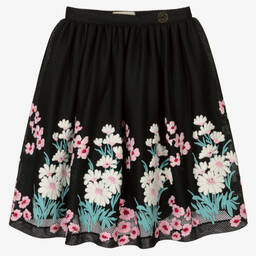 Elie Saab-Teen Girls Black Floral Skirt | Childrensalon Outlet