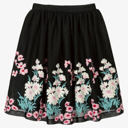 Elie Saab-Teen Girls Black Floral Skirt | Childrensalon Outlet