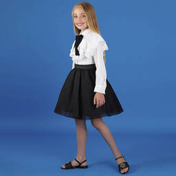 إيلي صعب-تنورة تينز بناتي حرير أورغانزا لون أسود | Childrensalon Outlet