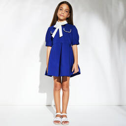 Elie Saab-Синее платье из креп-твила для девочек-подростков | Childrensalon Outlet