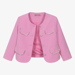 Elie Saab-Teen Girls Pink Studded Diamanté Jacket | Childrensalon Outlet