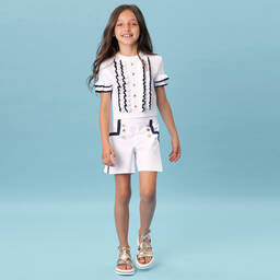 Elie Saab-Teen Girls White Cotton Shorts | Childrensalon Outlet