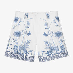 Elie Saab-Teen Girls White Floral Embroidered Cotton Shorts | Childrensalon Outlet