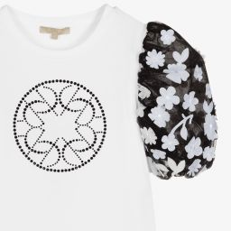 Elie Saab-Белая футболка с цветами для подростков | Childrensalon Outlet