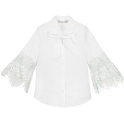 Elie Saab-White Cotton & Lace Shirt | Childrensalon Outlet