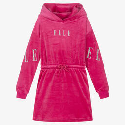 إيل-Pink Velour Hooded Logo Dress | Childrensalon Outlet