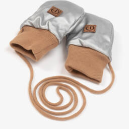 Elodie-Boys Silver Warm Faux Leather Mittens | Childrensalon Outlet