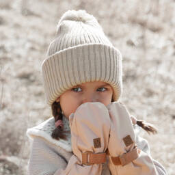 Elodie-Girls Beige Pom-Pom Wool Hat | Childrensalon Outlet