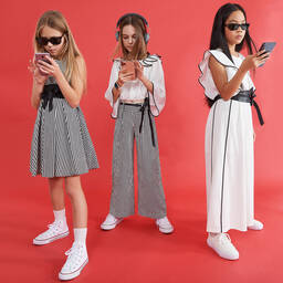 Elsy-Black & White Striped Dress | Childrensalon Outlet