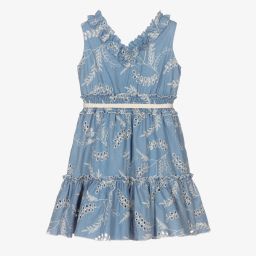 Elsy-Синее платье из хлопкового шамбре | Childrensalon Outlet