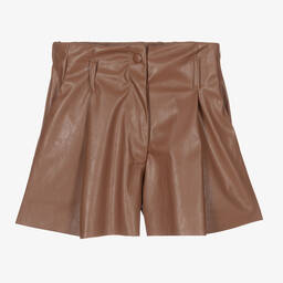Elsy-Brown Faux Leather Shorts | Childrensalon Outlet