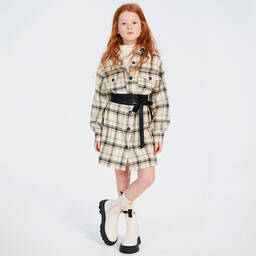 Elsy-Girls Beige & Black Check Belted Dress | Childrensalon Outlet