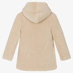 Elsy-Girls Beige Teddy Fleece Hooded Coat | Childrensalon Outlet