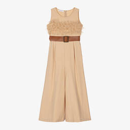 Elsy-Girls Beige Viscose Wide-Leg Jumpsuit | Childrensalon Outlet