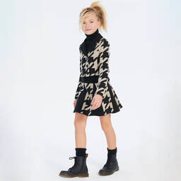 Elsy-Girls Black & Beige Houndstooth Skirt  | Childrensalon Outlet