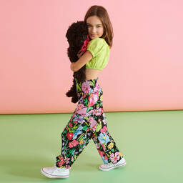 Elsy-بنطلون كريب لون أسود بطبعة ورود للبنات | Childrensalon Outlet