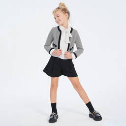 couture by Elsy-كارديغان مزيج فيسكوز لون رمادي وأسود للبنات | Childrensalon Outlet