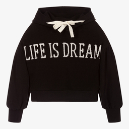 إلسي-توب هودي قطن وأكريليك محبوك لون أسود للبنات | Childrensalon Outlet