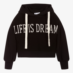 إلسي-توب هودي قطن وأكريليك محبوك لون أسود للبنات | Childrensalon Outlet