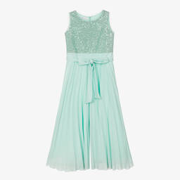 إلسي-جمبسوت كريب شيفون لون أزرق أكوا مزين بترتر | Childrensalon Outlet