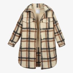 Elsy-معطف كاروهات مزيج صوف لون بيج وعاجي | Childrensalon Outlet