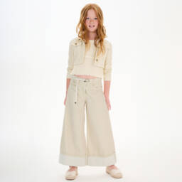 кутюр от Elsy-Кремовая кружевная вязаная блузка для девочек | Childrensalon Outlet