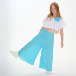 couture by Elsy-Girls Elegant Blue Crepe Trousers | Childrensalon Outlet