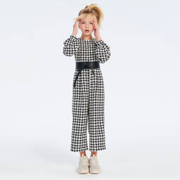 Elsy-Girls Ivory & Black Belted Jumpsuit | Childrensalon Outlet