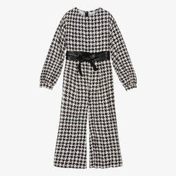 Elsy-Girls Ivory & Black Belted Jumpsuit | Childrensalon Outlet