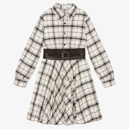Elsy-Кремово-черное платье в клетку для девочек | Childrensalon Outlet