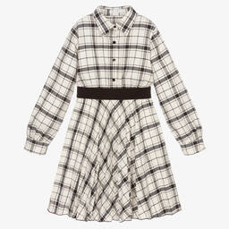 Elsy-Кремово-черное платье в клетку для девочек | Childrensalon Outlet