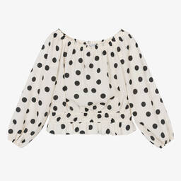 Elsy-Girls Ivory & Black Dot Chiffon Blouse  | Childrensalon Outlet
