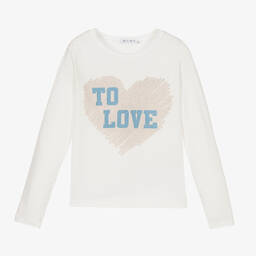 Elsy-Girls Ivory & Blue Heart Top | Childrensalon Outlet