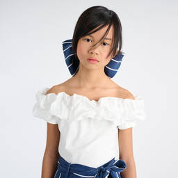 Elsy-بلوزة قطن لون عاجي مزينة بكشكش للبنات | Childrensalon Outlet