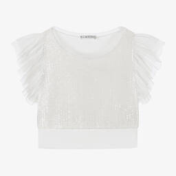 кутюр от Elsy-Girls Ivory Cotton & Sequin Tulle Blouse | Childrensalon Outlet