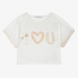 Elsy-Girls Ivory Cotton T-Shirt | Childrensalon Outlet