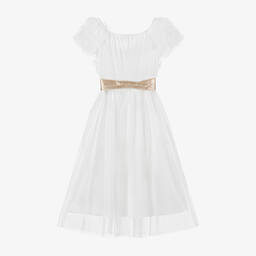 Elsy-فستان قطن وتول لون عاجي مزين بكشكش | Childrensalon Outlet