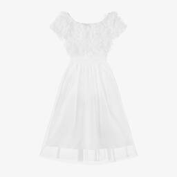 Elsy-فستان قطن وتول لون عاجي مزين بكشكش | Childrensalon Outlet