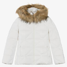 Elsy-جاكيت بافر مبطن بريش لون عاجي للبنات | Childrensalon Outlet