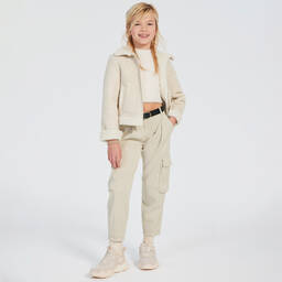 إلسي-جاكيت جلد شامواه صناعي لون عاجي للبنات | Childrensalon Outlet