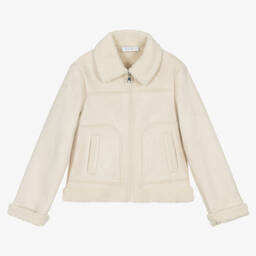 إلسي-جاكيت جلد شامواه صناعي لون عاجي للبنات | Childrensalon Outlet
