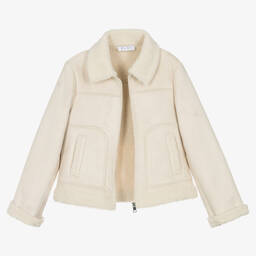 إلسي-جاكيت جلد شامواه صناعي لون عاجي للبنات | Childrensalon Outlet