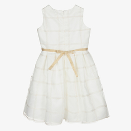 Elsy-Girls Ivory & Gold Check Dress | Childrensalon Outlet